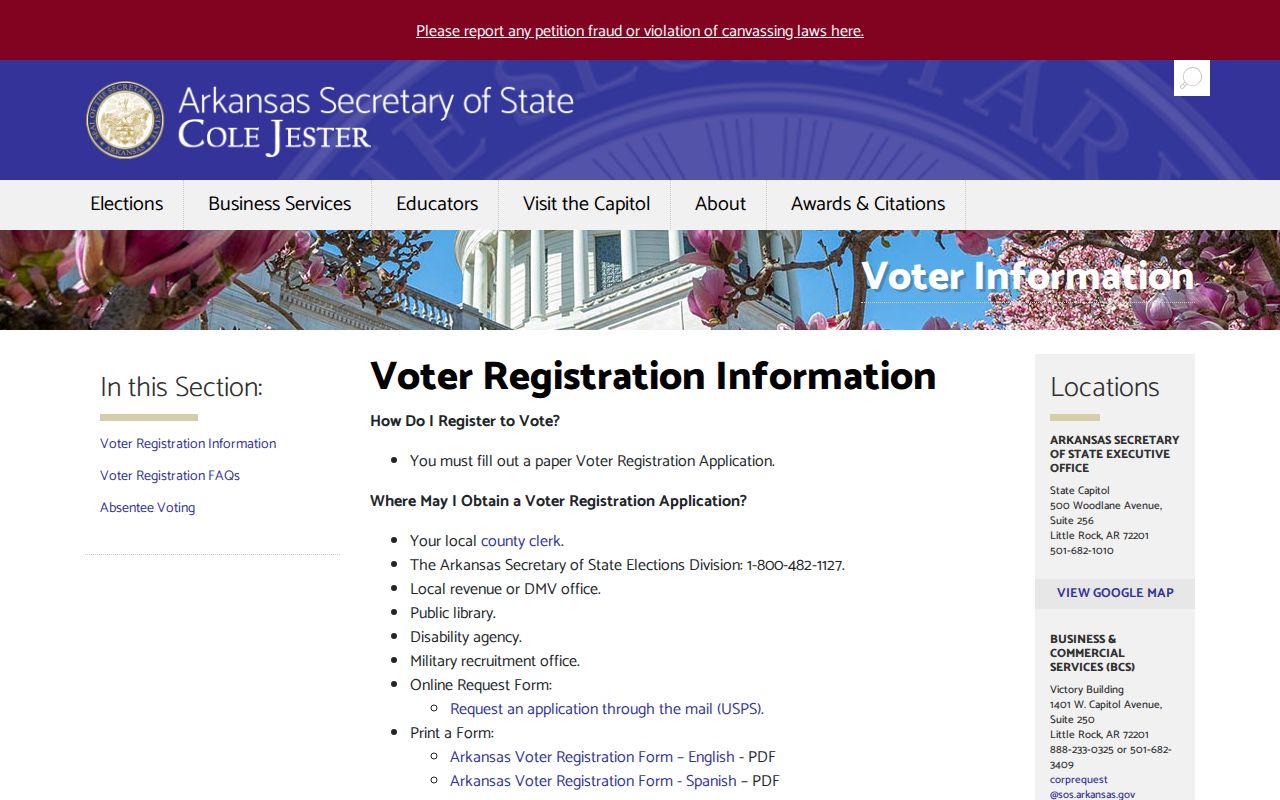 North Little Rock voter registration records Arkansas SOS registration information